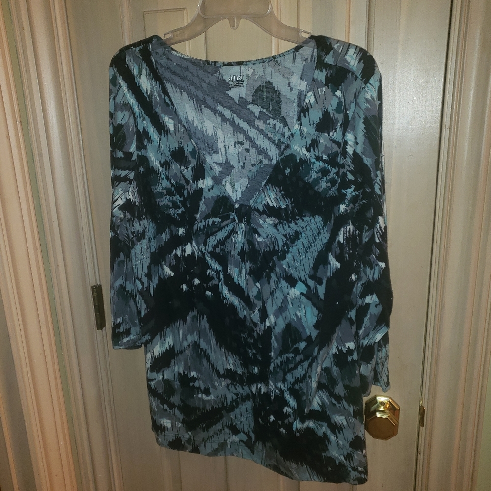 Misses sz XL Ana A New Approach shirt Black Green V-neck